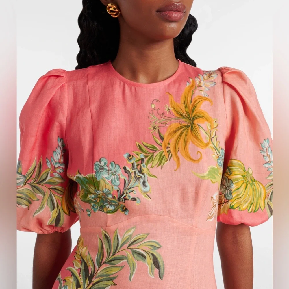 ALEMAIS Anika floral linen Coral Maxi Dress - Picture 3 of 8